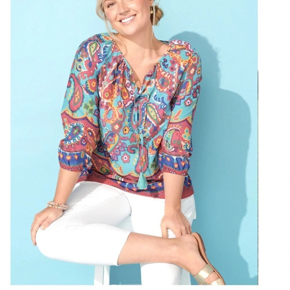 Talbots Tops - FIESTA PAISLEY TASSEL POPOVER
